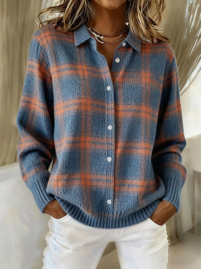 Coralyndrae | Warm Blue Check Cardigan